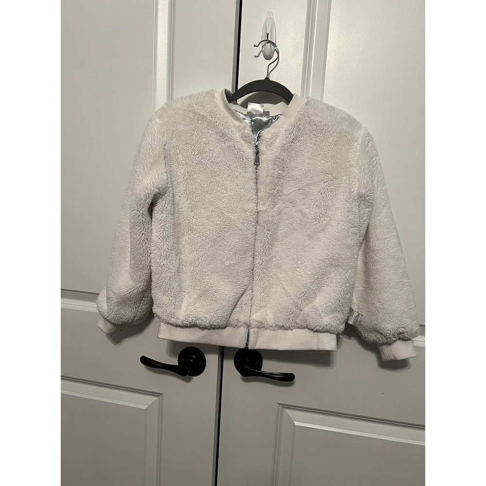 Frozen II Girls Faux Fur White Jacket Full Zip Size 10-12 Plush Fleece